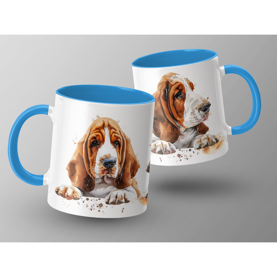 Watercolor Basset Hound Design 11oz Coffee Mug
