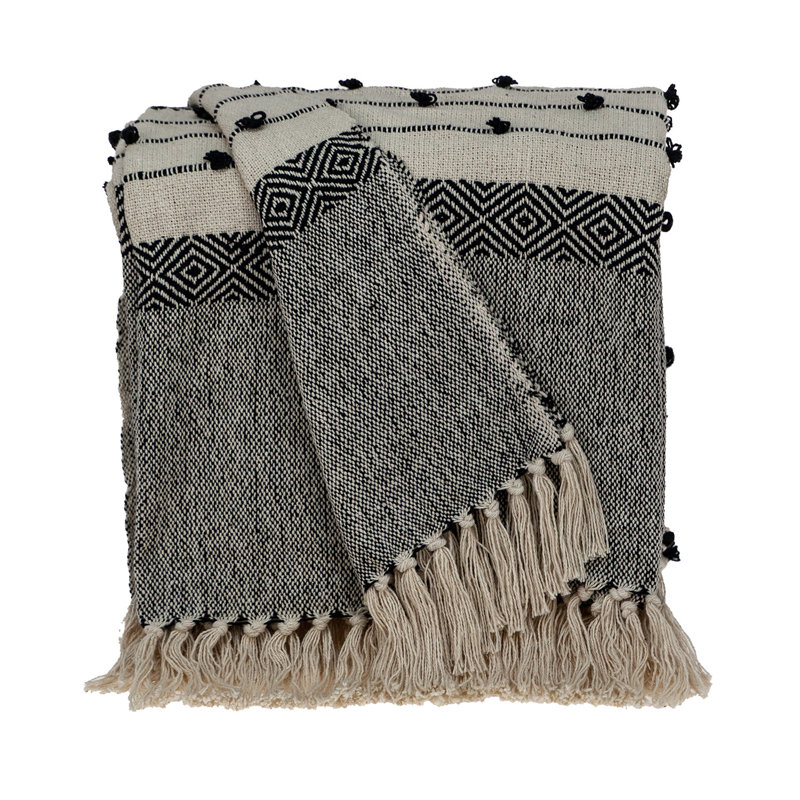 Jeté réversible en laine tissée beige et noire