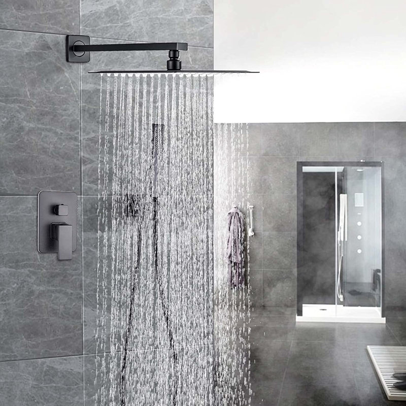 Système de douche complet avec valve brute, Noir mat