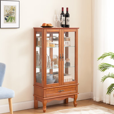 Elegant And Sophisticated Curio Cabinet With Adjustable Glass Shelves, Illuminated Display, And Ample Storage Space