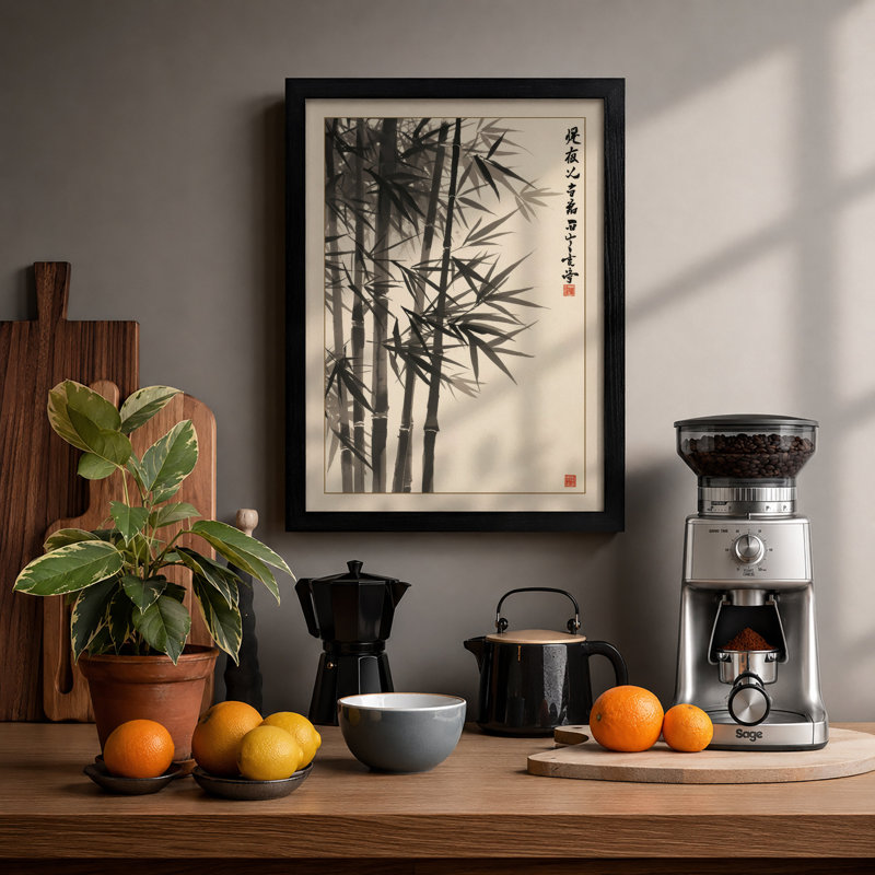 Bamboo in Ink Japandi - Framed Print, Black, A3 - 42.0 x 29.7 cm