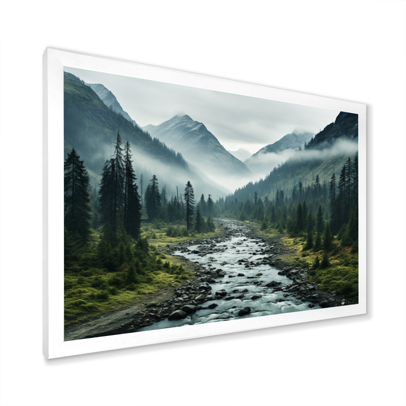 Canada Misty Mountains - impression, Cadre simple blanc, H 16 po x l 32 po x P 1 po