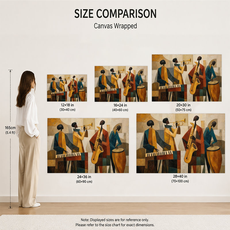 Abstrait géométrique noir Jazz Band, reproduction d'art sur toile tendue avec châssis, 28 po x 40 po