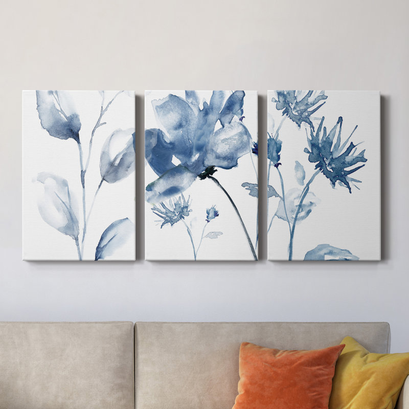 Translucent Blues II - Toile tendue avec châssis de qualité supérieure - Prêt à accrocher, H 27 po x l 54 po x P 1 po