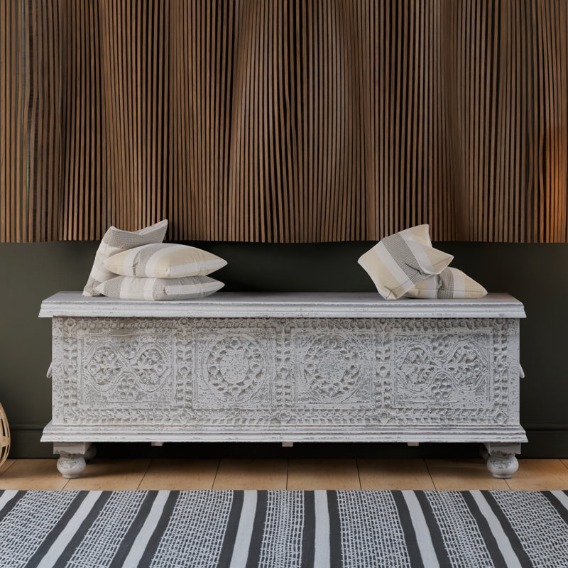 Banc de rangement sculpté Aarohi Bonney, Blanc