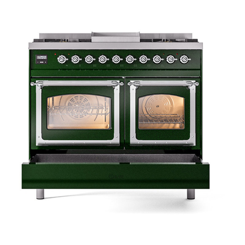 ILVE Nostalgie II Noblesse 40 in Dual Fuel Range, Emerald Green/Chrome, Natural Gas
