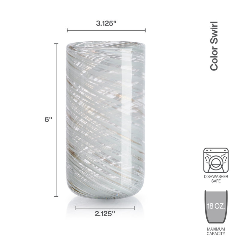 Color Swirl 18 oz. Highball Glasses, Clear/White