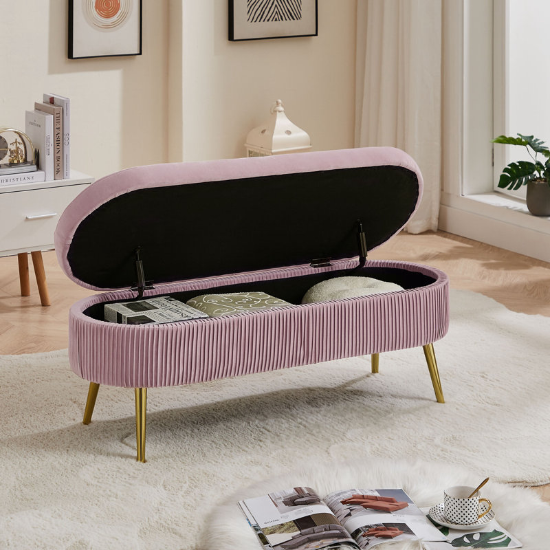Banc de rangement en velours Nellee, Rose