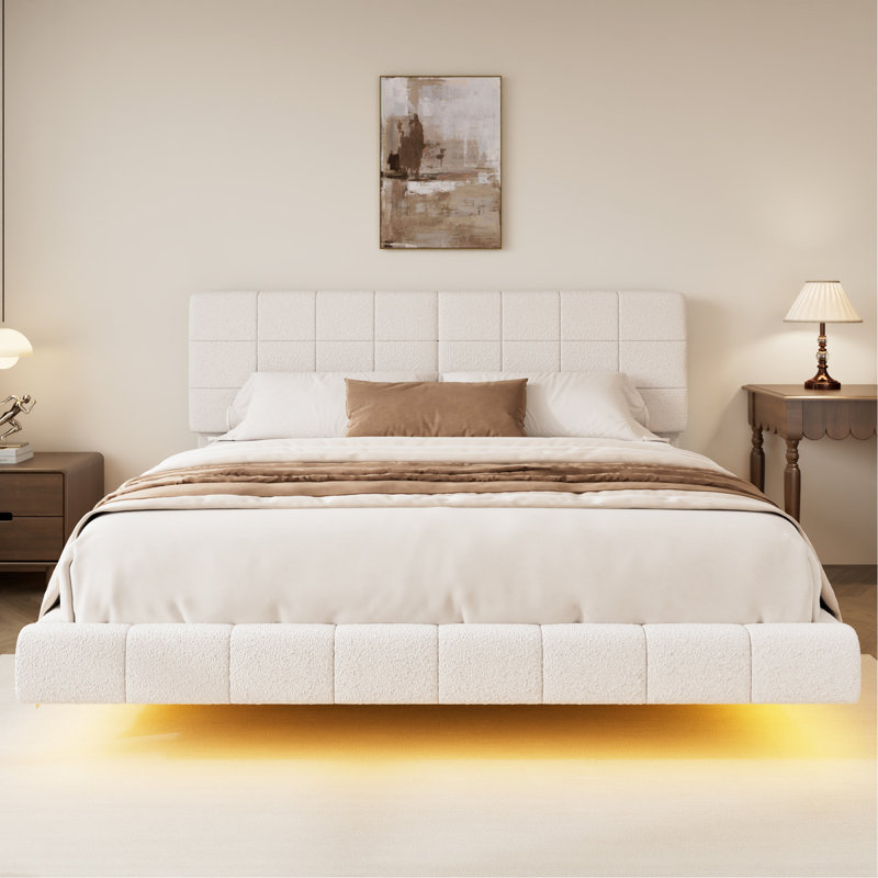 Lit flottant blanc avec lumière King, Très grand lit