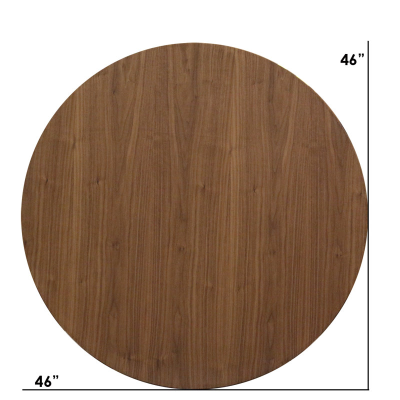 Williams Walnut Round Metal Base Dining Table, Yellow, 30" H x 46" L x 46" W, Walnut