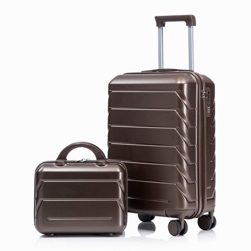 14 "/ 20" 2 pièces / ensemble dans un bagage à roulettes en ABS, avec serrure à combinaison, étui à cosmétiques 14 "(brun)