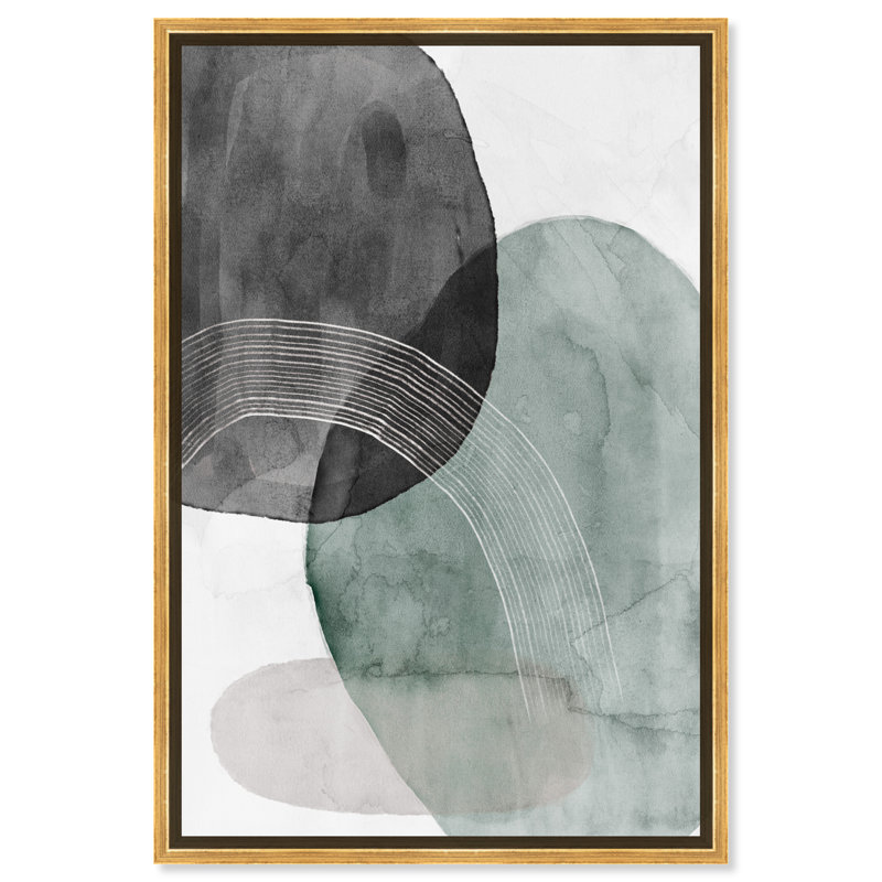 Abstrait vert solidaire géométrique - Peinture, Toile encadrée d'or, H 36 po x l 24 po