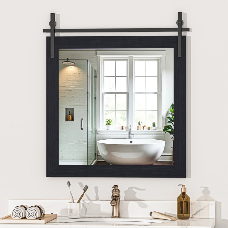 Miroir décoratif moderne en bois massif de style campagnard rustique, 31 po x 31 po, Noir