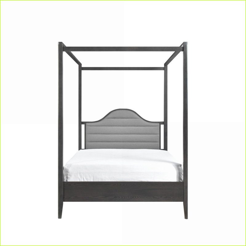 Lit à baldaquin en bois pleine grandeur avec tête de lit tapissier - Brun brossé pour chambre à coucher