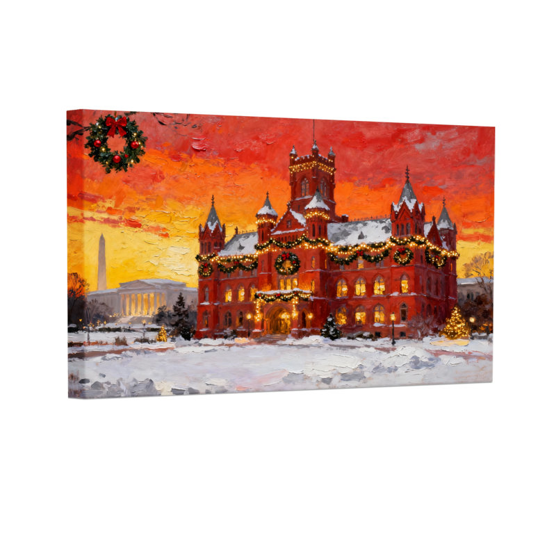 «Christmas Christmas Castle Snow Sunset Wreath Lights Trees», ensemble de 3 impressions d'art sur toile, H 20 po x l 30 po