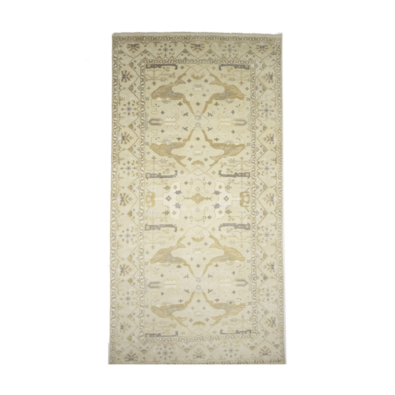 Tapis oriental beige Oushak unique de grande taille à motif floral 9 x 18