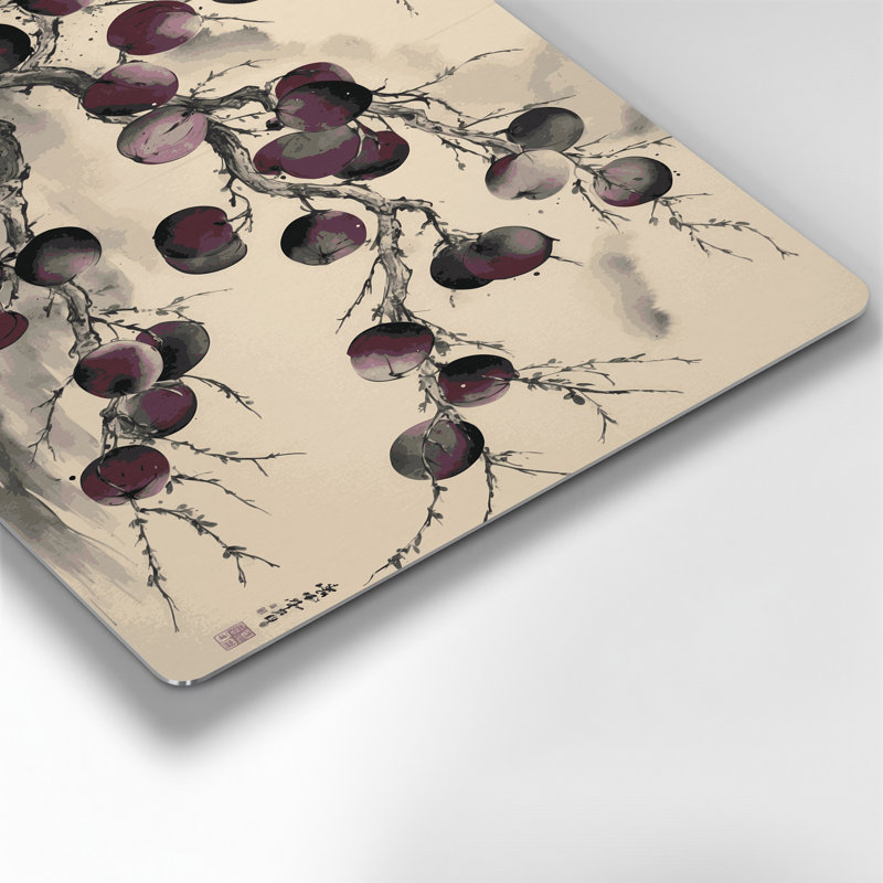 Fruit, prune japonaise, art mural en métal beige, H 11 po x l 14 po
