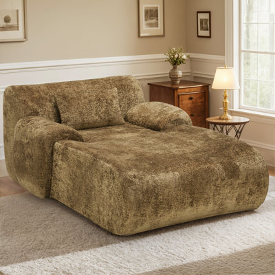 66 Inches Oversized Chaise Lounge Indoor, No Assembly Required Single Sleeper Sofa Chair with Lumbar Pillow, Upholstered Boneless Sofa Bed for Living by Ivy Bronx