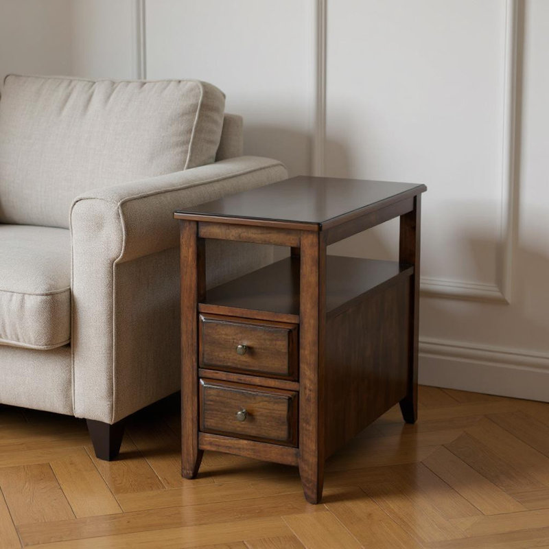 Table de bout brune 24 po avec deux tiroirs et une tablette 24 po, Brun
