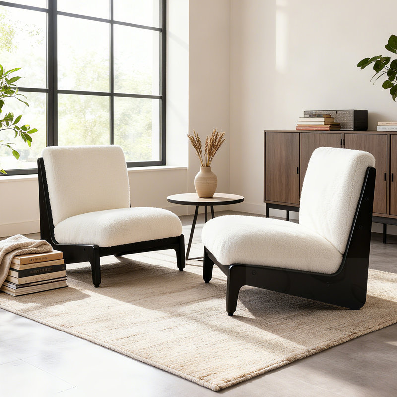 Chaise d'appoint rembourrée en bois avec dossier, Beige, Noir