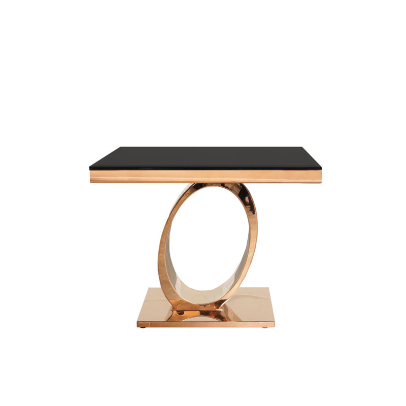 Table de bout en verre à piédestal, Or, Noir