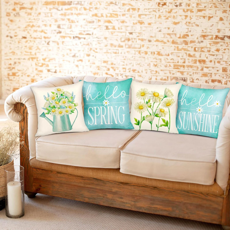 4PCS Spring Pillow Covers Decorations Throw Pillowcase For Home Couch Decor, Blue