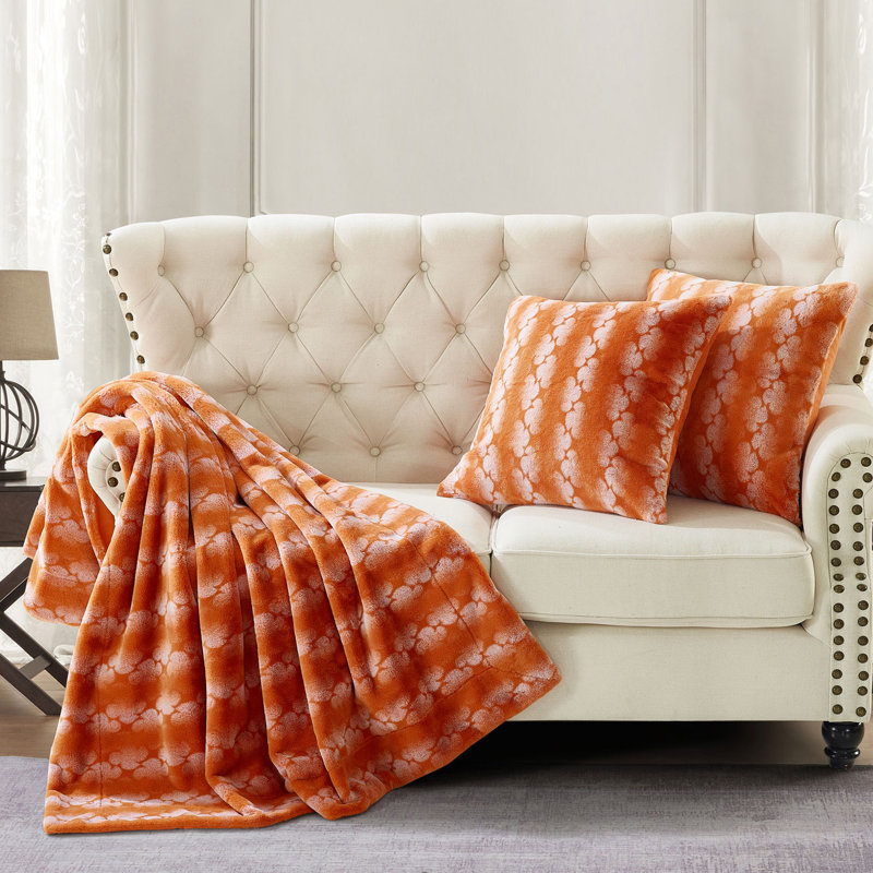 Ensemble de 2 jetés en fausse fourrure, 50 po x 60 po, Orange brûlé