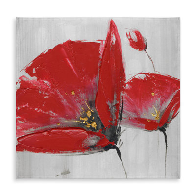 Contemporary Gray Tablecloth | Three Red Flowers Design