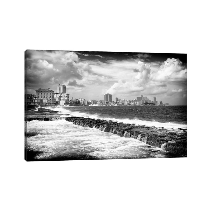 Malecon Wall Of Havana In B&W by Philippe Hugonnard - Wrapped Canvas Print, 20.32 cm H x 30.48 cm W