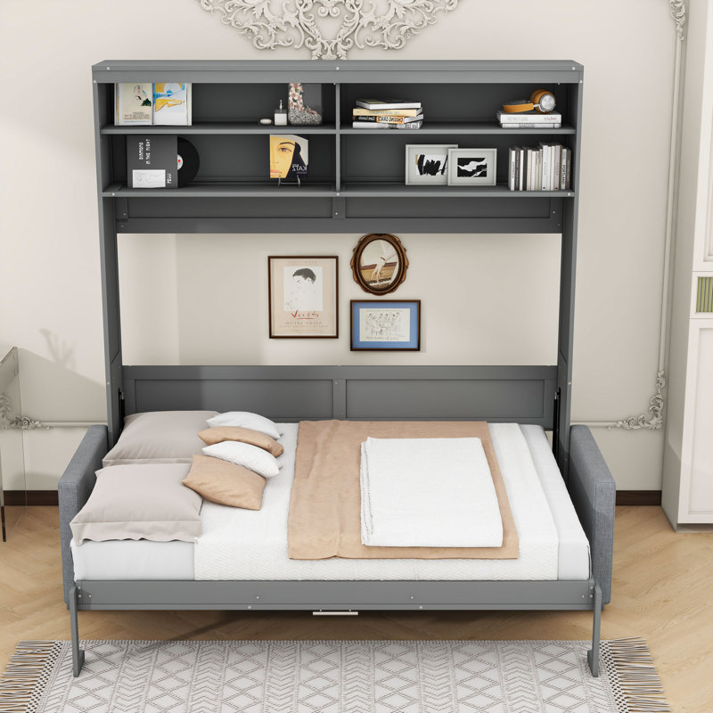 Queen Size Murphy Bed with Sofa Integration, Gray