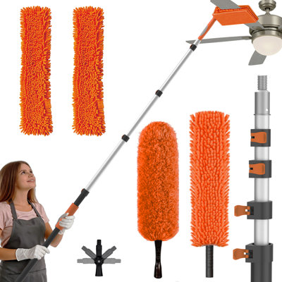 20FT Ceiling Fan Cleaner Duster, Ceiling Fan Blade Cleaner with Extension Pole, Washable & Replaceable Microfiber Feather Duster Kits