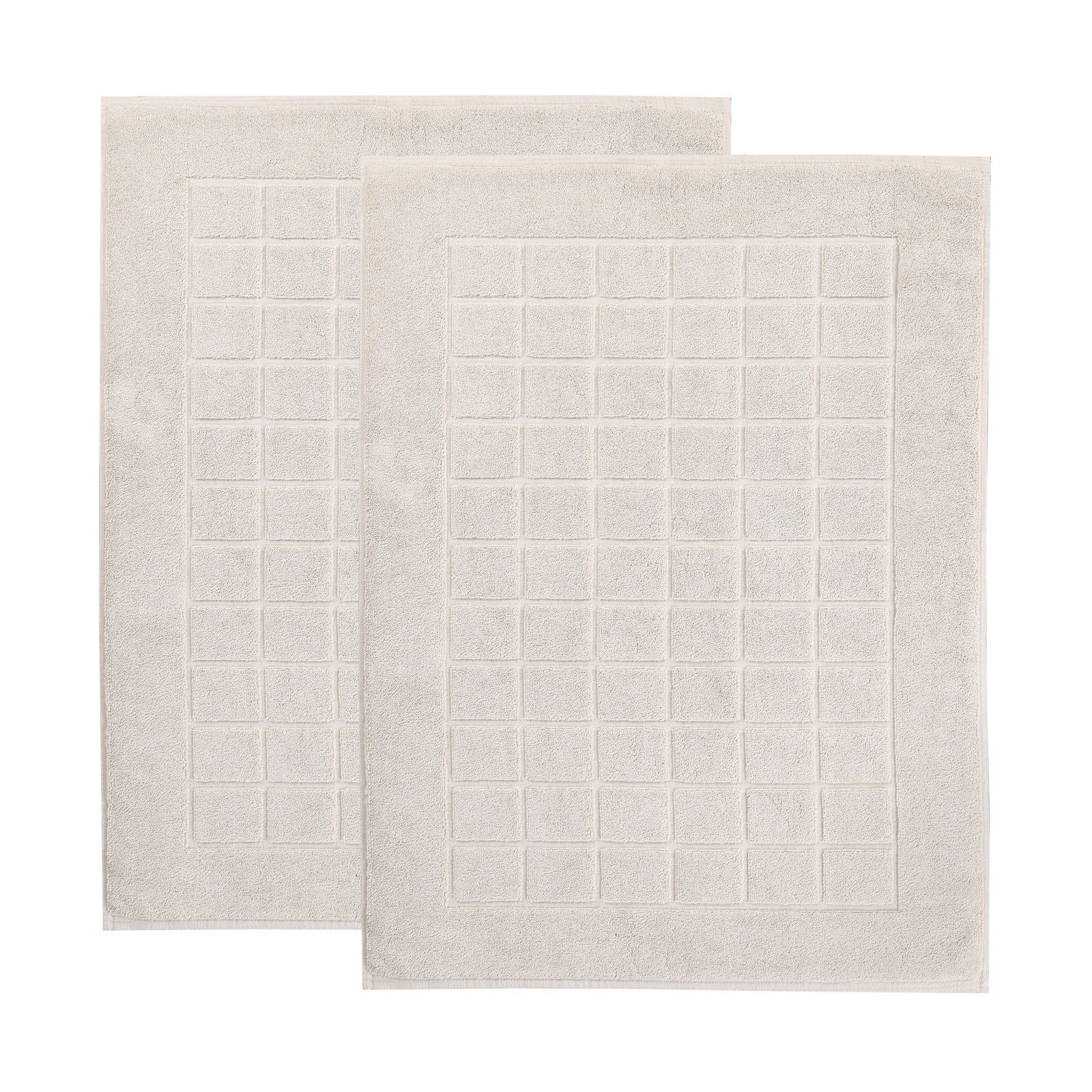Nora Cotton Terry Solid Absorbent Thick Checkered Washable 2 Piece Bath Mat Set, Stone
