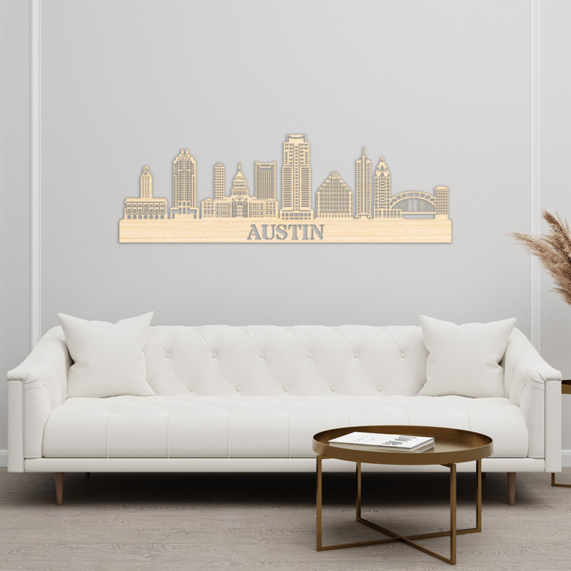 Handmade Modern Austin Wall Decor on Solid Wood, 13" H x 46.5" W x 0.25" D, White