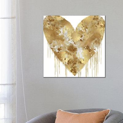 Big Hearted Gold And White by Lindsay Rodgers - Print on Canvas