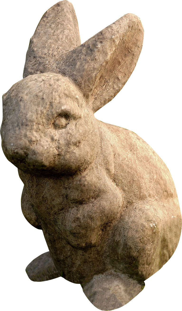 Rabbit Ears Up Statue, Aged Limestone