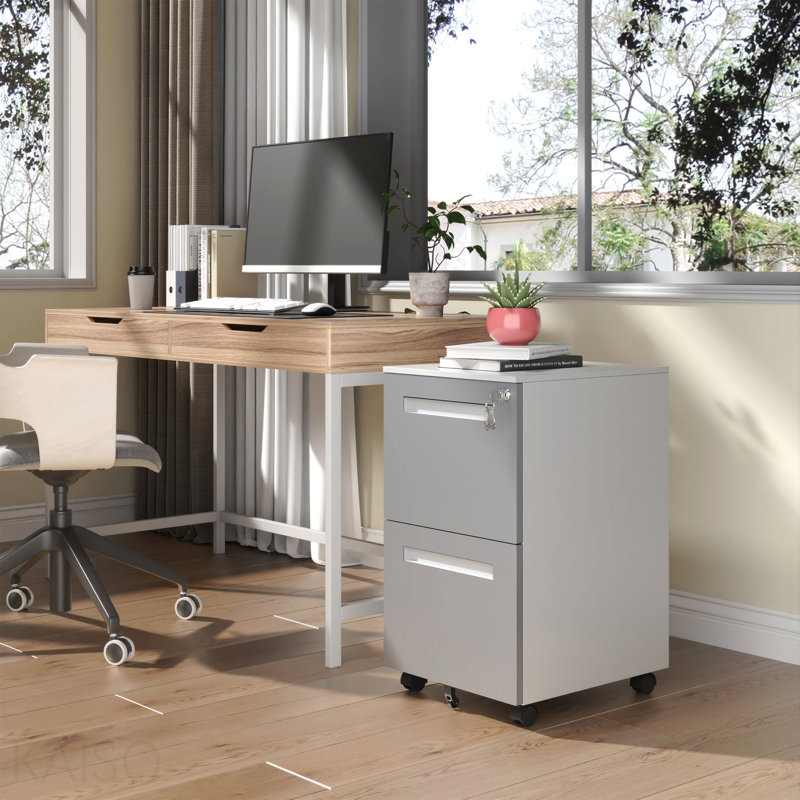 2-Drawer Mobile File Cabinet With Lock, All-Steel Metal Storage Cabinet On 360° Wheels, For Home Office & Commercial Use, Fully Assembled, Holds A4/Letter/Legal Files, 110lbs/Drawer Capacity