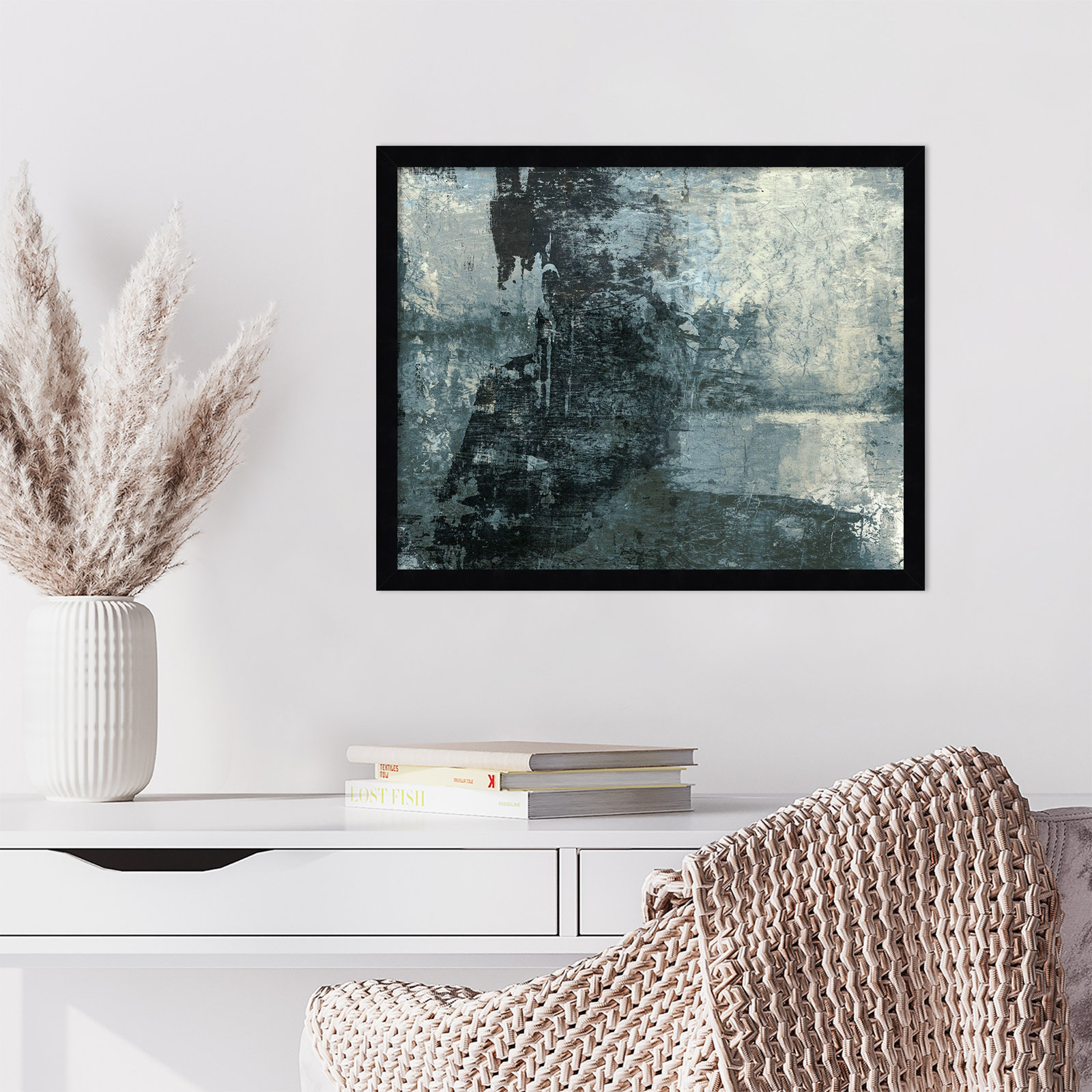 Fresno "Black and Grey and Blue III" Print, Black, 17" H x 21" W