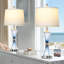 Lampes de table 28 po en verre cristal côtier avec ports de charge USB et Type-C, lampes d'appoint en verre bleu dégradé avec ampoules DEL incluses-124582018