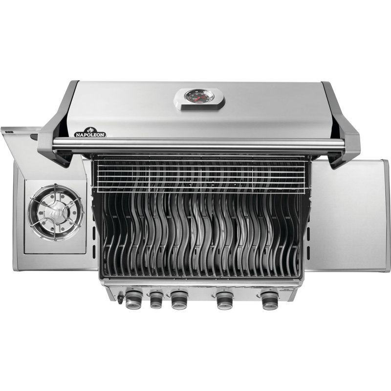 Rogue® 525 4-Burner Grill in Stainless Steel with Range Side Burner and Cast Iron Grill Grids, Liquid Propane