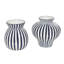 Vase décoratif en céramique bleu rayé avec formes variées, ensemble de 2