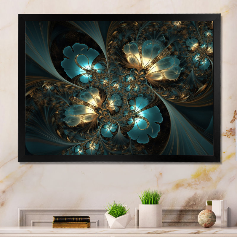 Mélanges bleus et dorés de l'ordre infini II - impression, Cadre photo noir, H 12 po x l 20 po x P 1 po