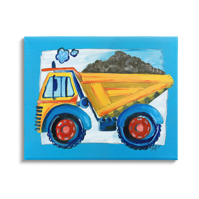 The Kids Room by Stupell Yellow Dump Truck with Blue Border Stretched Canvas Wall Art
