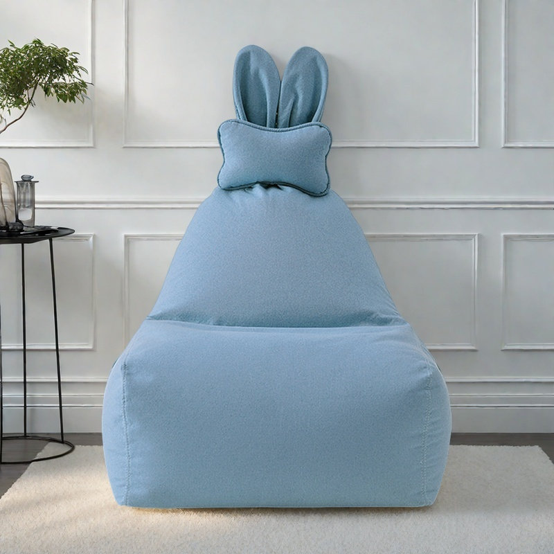 Simple and cute rabbit bean bag sofa, 33.46" H x 23.62" W x 27.55" D, Navy Linen Blend