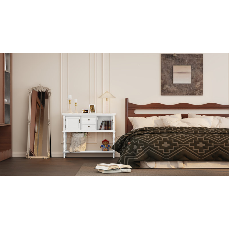 Farmhouse Wood Console Table with Drawers and Cabinet for Entry and Living Room, Beige