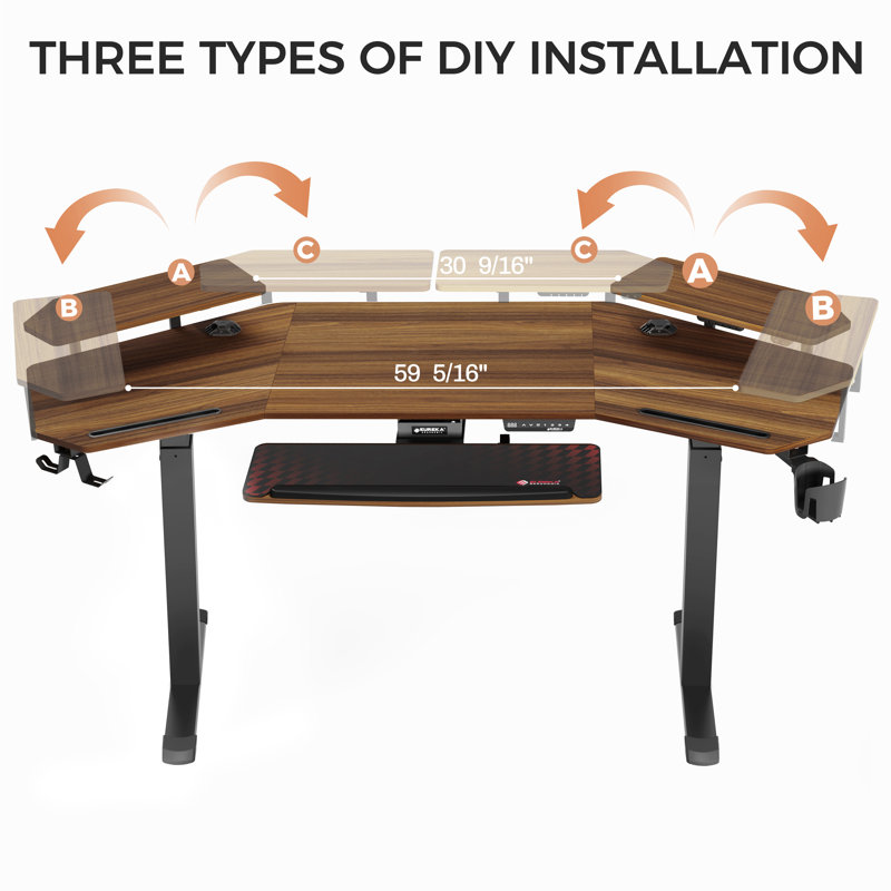 Adjustable Curved Metal Base Standing Desk, Walnut/Black