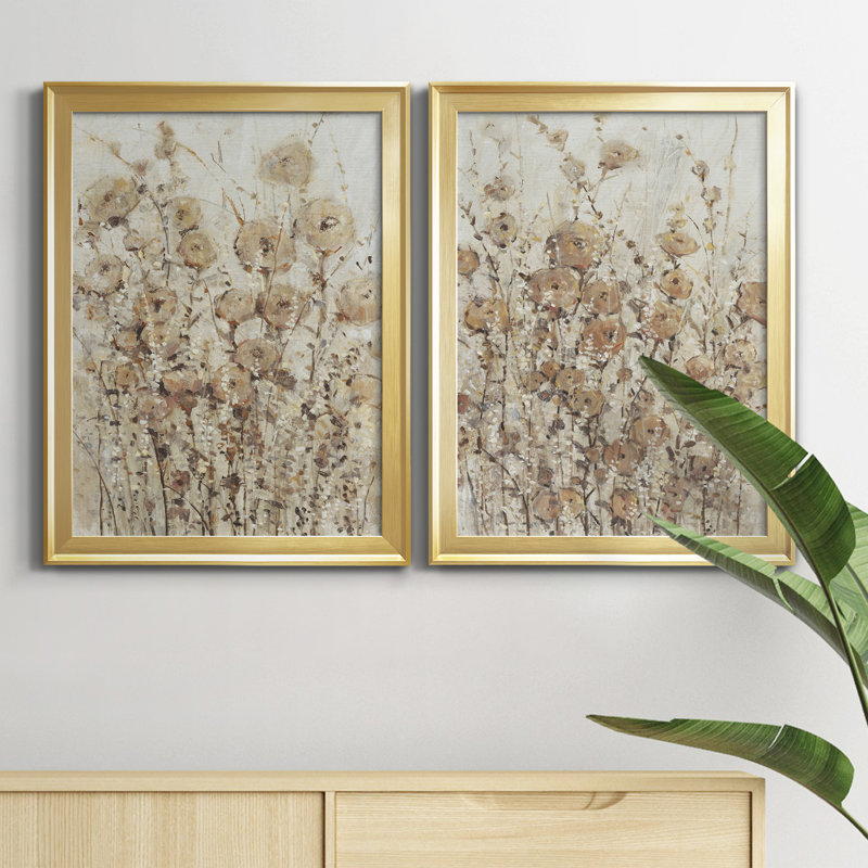 «Garden Edge I», ensemble de 2 peintures sur toile encadrées, Or, H 30,5 po x l 22,5 po x P 1 po