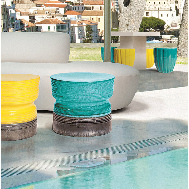 Ancaris Garden Stool, Metallic / Aquamarine