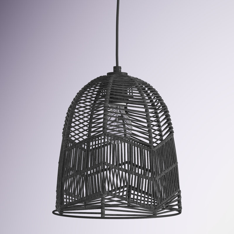 10"W Amher 1-Light Black Rattan Pendant Light