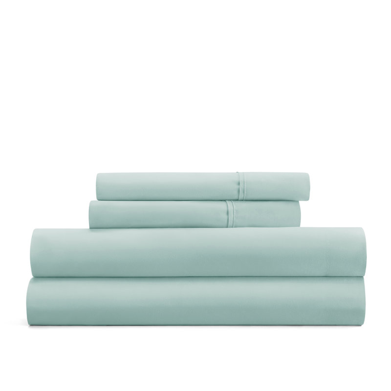 Sateen Double Brushed Microfiber Sheet Set, Sky Blue, Twin Sheet Set + Fitted Sheet + 1 Pillowcase