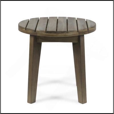 Weather-Resistant Acacia Wood Patio Side Table With Classic Slat Design For Outdoor Use